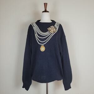 VTG Bonnie Boerer Sweater Med Black Oversized 80s Novelty Statement Embellished